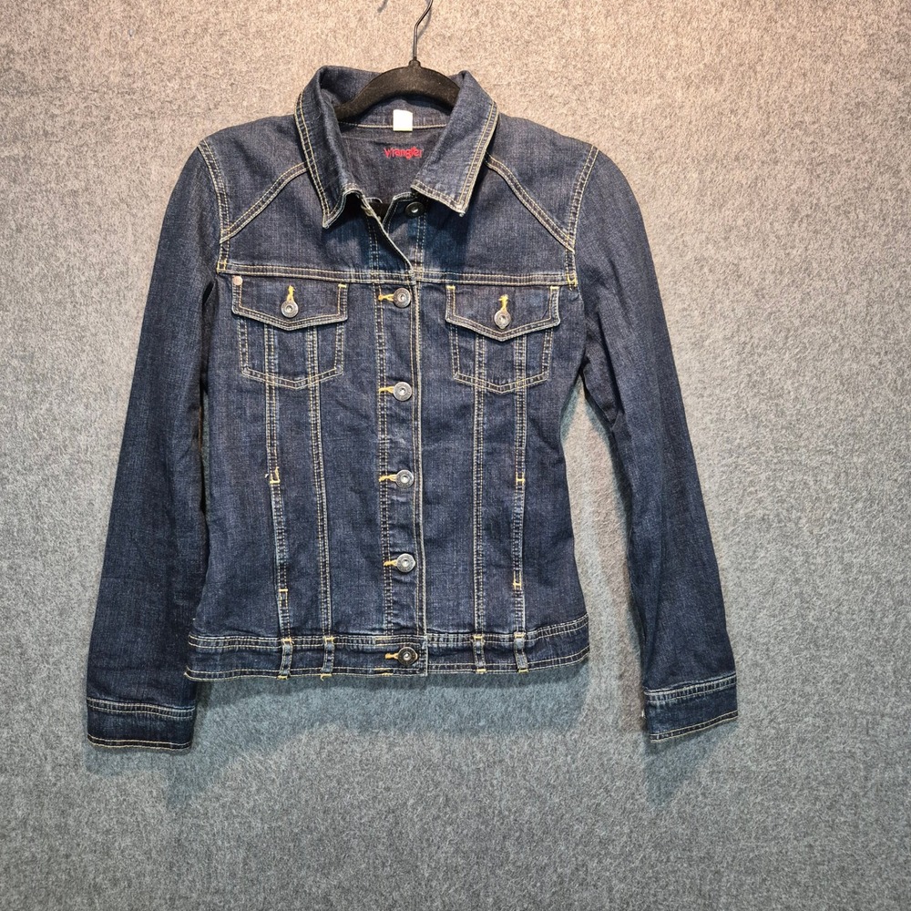 Wrangler S Denim Jean Jacket Stretch Blue Button Front western ranch barn biker